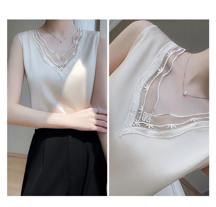 new woman clothing vest camis Tank top women's suit bottom lace lining 2024 summer new silk satin sleeveless top suspender vests