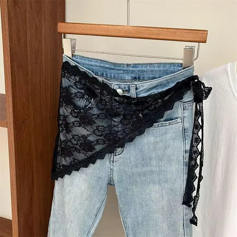 Triangle Short Skirt Half Skirt Butt Curtain Skirt Lace Trim Small Apron Knitting Lace Stacked Ins Korean Headscarf Accessories