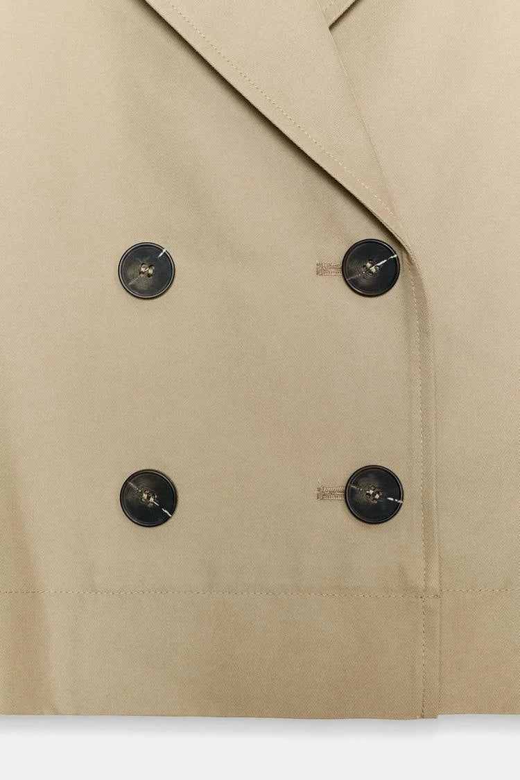Spring Summer New Women's Simple Turn-down Collar Short Sleeve Double-breasted Short Length Windbreaker Jacket 3046229