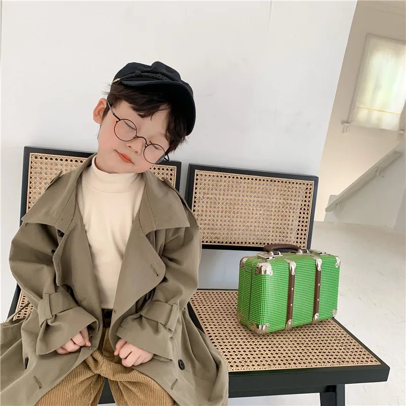 2025 Spring Children's Trench Coat Jacket Long Trench Coat Lapel