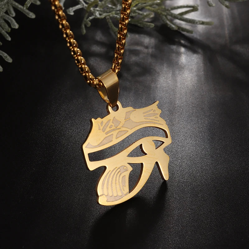 Ancient Egyptian Pharaoh Life Anka Cross Stainless Steel Necklace Anubis Totem Pendant Men\'s Amulet Jewelry Leather Rope Chain