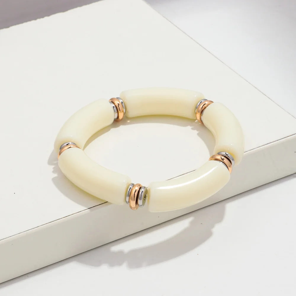 Boho Acrylic Bamboo Curved Tube Stackable Necklaces Bracelet for Women Men HipHop Resin Elbow Beads Choker Necklace 2024 Jewelry