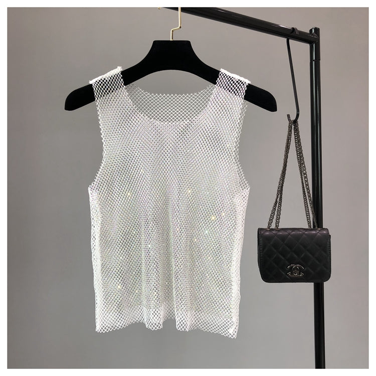 Débardeur brillant avec perles de cristal, Club de fête, Sexy, ajouré, diamants estampage, Camis Winky, gilet sans manches