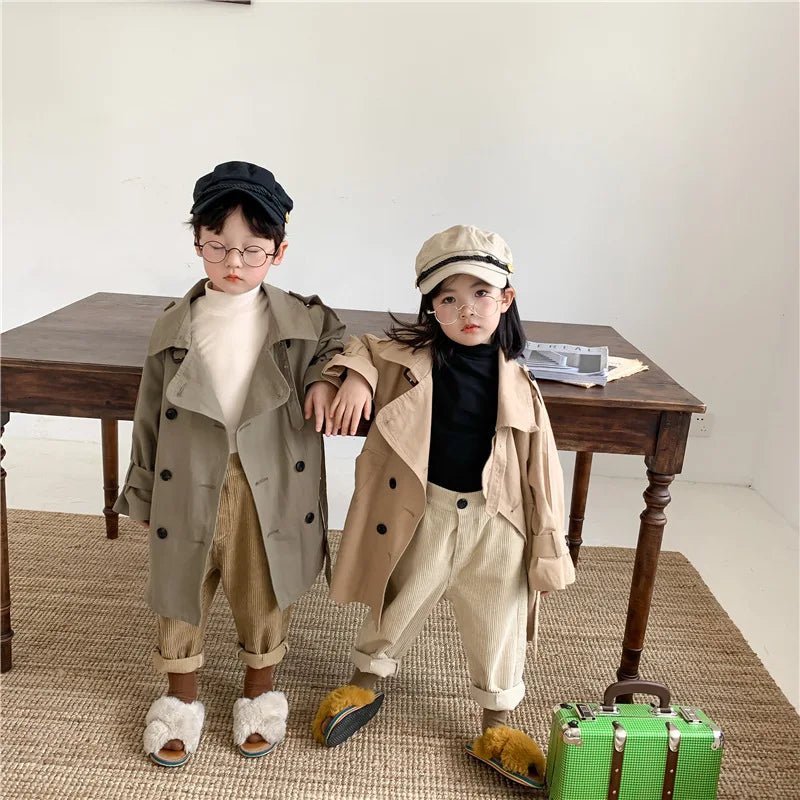 2025 Spring Children's Trench Coat Jacket Long Trench Coat Lapel