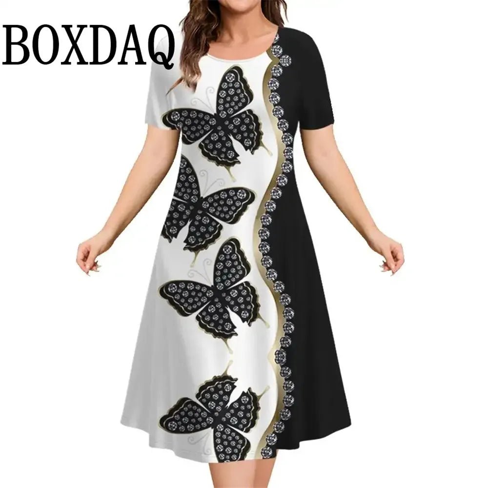 2025 New Women‘s Dresses 3D Flowers Pattern Print Short Sleeve Loose Dress Casual Fashion A-Line Dress Summer Plus Size Dresses