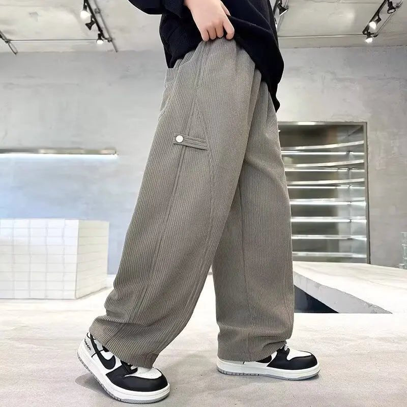 2025 Boys Causal Pants Kids Autumn Loose Warm Sports Pants 120-170 Navy Blue Trousers for Children Spring Kids Clothing New