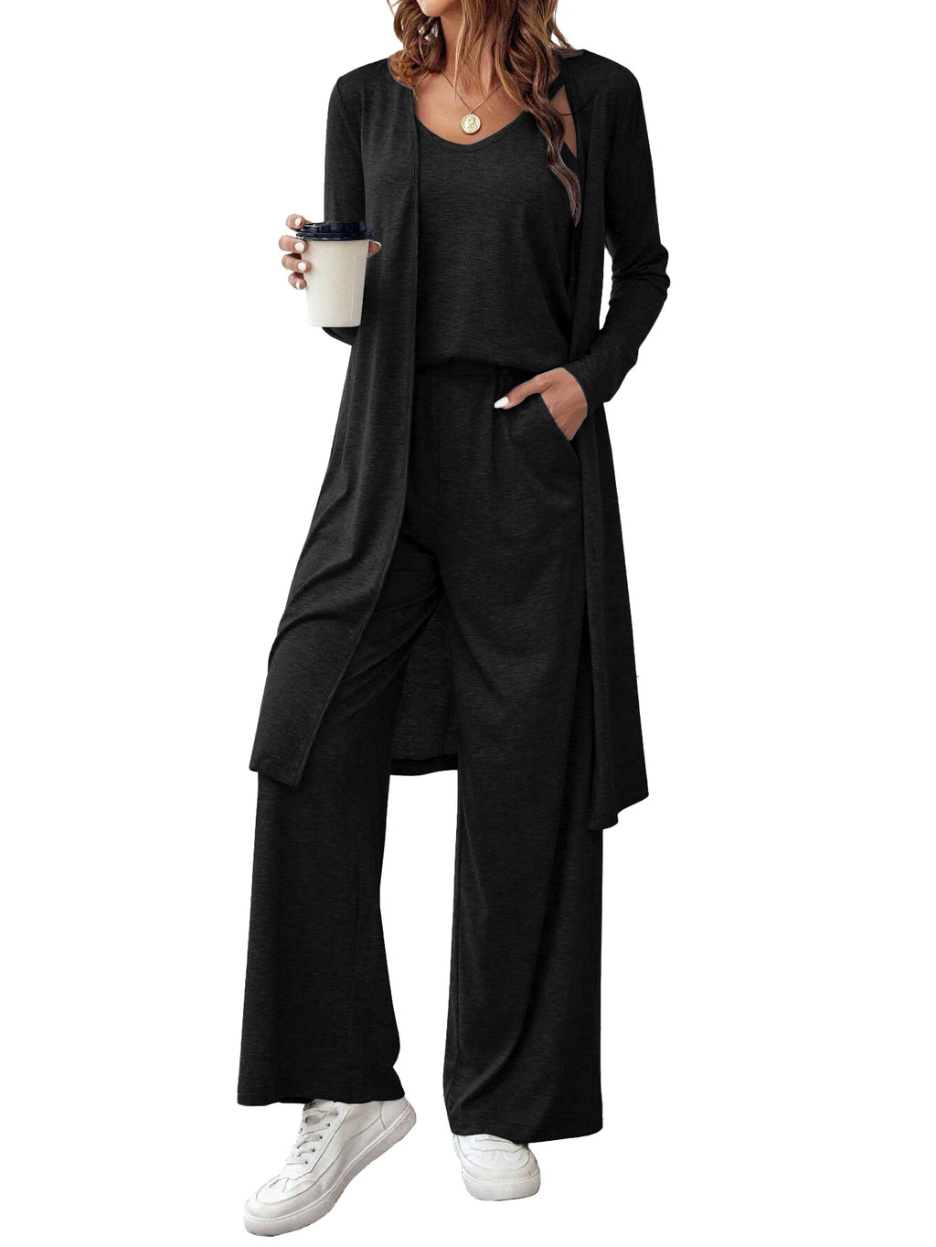 Cardigan ample à col en V et pantalon à jambe droite pour femmes, gilet décontracté, ensemble de 3 pièces, nouvelle mode, automne