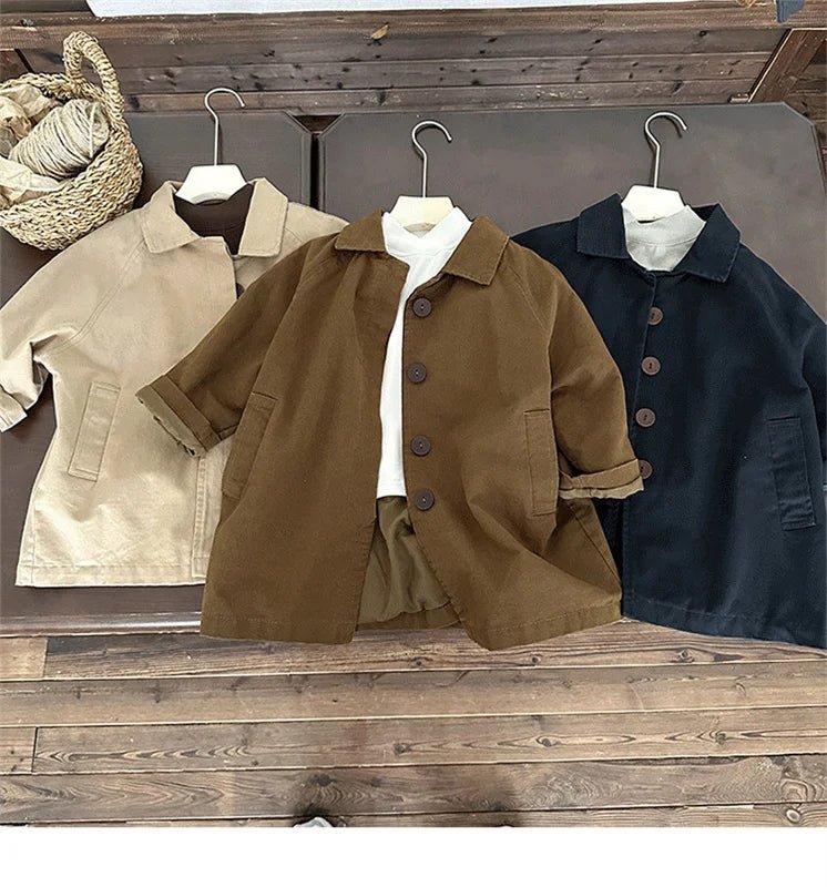 Overcoat Spring Autumn Boys Girls Windbreaker Coat Baby Children Clothing Personality Tide Korean 2026 Simple Pocket