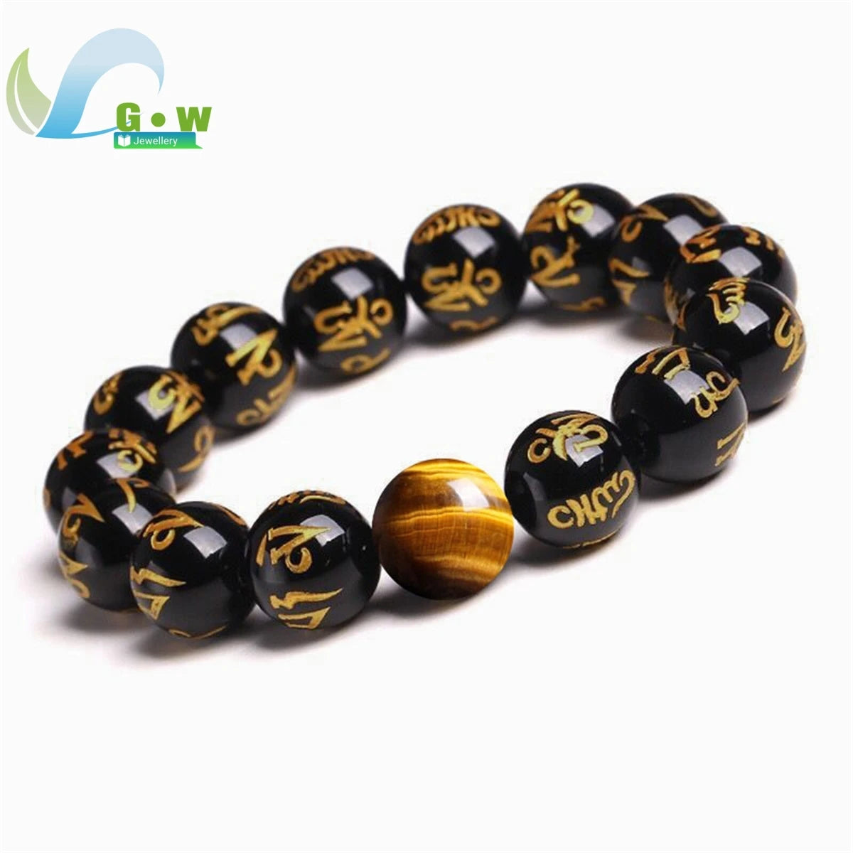 Lucky Natural Black Jade Carved Six-Character Motto Obsidian Transfer Bracelet For Men Women Gift Couple Bracelet Jewelry Gift
