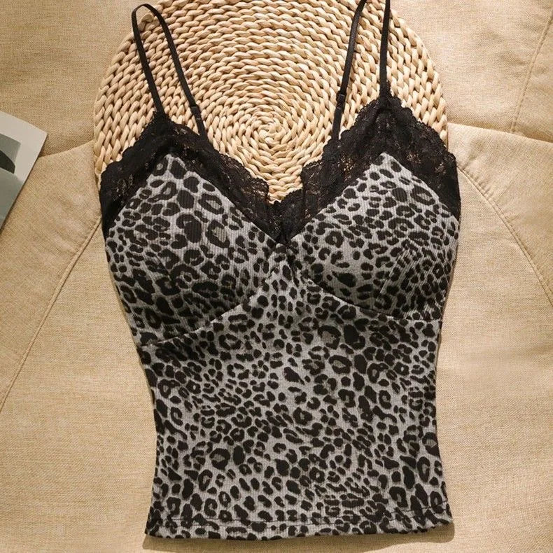 Leopard Lace Patchwork Sexy Camis Summer Y2k Beach Style Elegant Bodycon Korean Fashion Clothing 2000s American Vintage Tanks