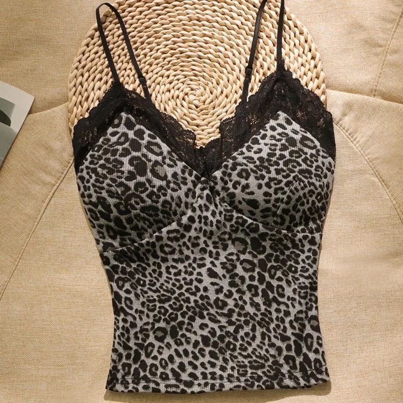 Leopard Lace Patchwork Sexy Camis Summer Y2k Beach Style Elegant Bodycon Korean Fashion Clothing 2000s American Vintage Tanks