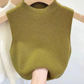 Hot Women's Vest Knitted Tank Top Solid Color Slim Sweater Half-turtleneck Spring Autumn Sleeveless T-Shirt Cropped Top Camisole