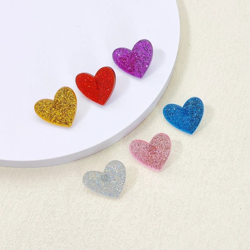 KUGUYS Cute Glitter Peach Heart Stud Earrings for Women Acrylic Fashion Summer Jewelry Accessories