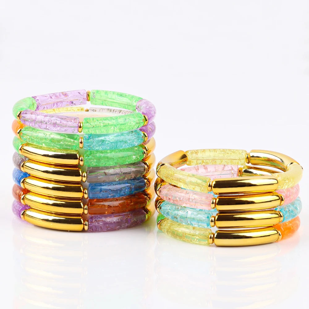 Boho Acrylic Bamboo Curved Tube Stackable Necklaces Bracelet for Women Men HipHop Resin Elbow Beads Choker Necklace 2024 Jewelry