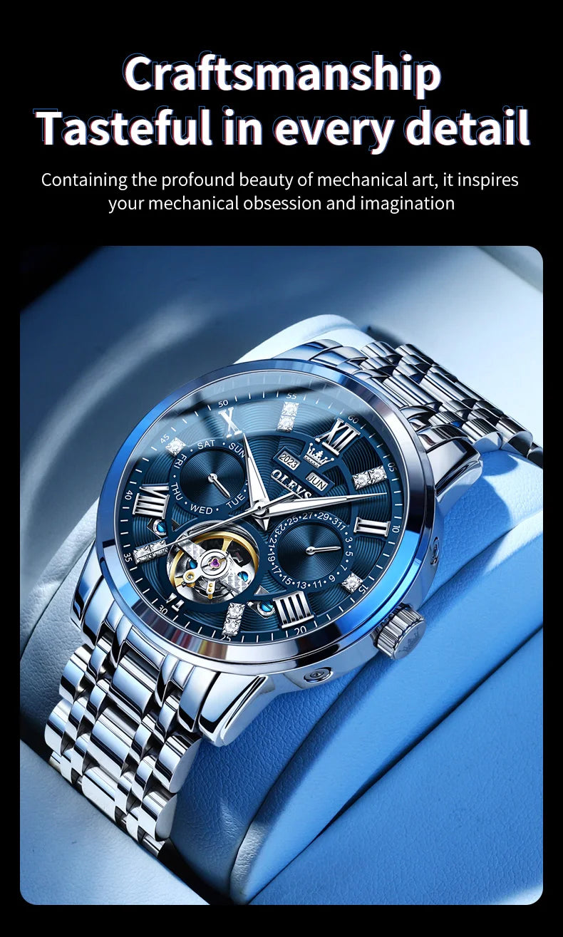 OLEVS montres pour hommes Skeketon volant automatique mécanique montre-bracelet originale pour homme étanche lumineux calendrier perpétuel