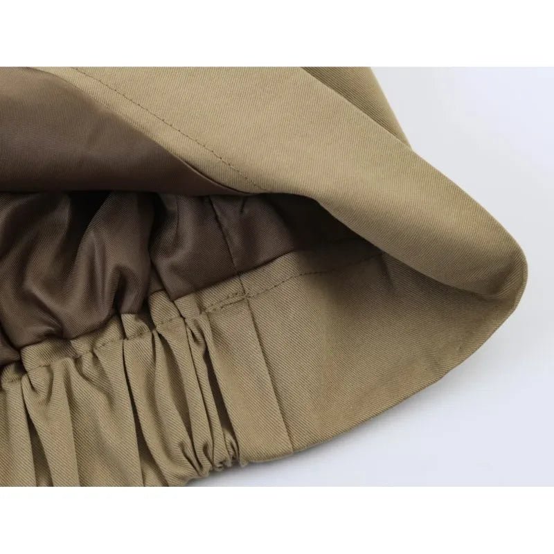 Women's Short Trench Coat New 2026 Spring Autumn Women Rolled-Up Sleeves Button Solid Color Elastic Waist Outerwear Female Tops