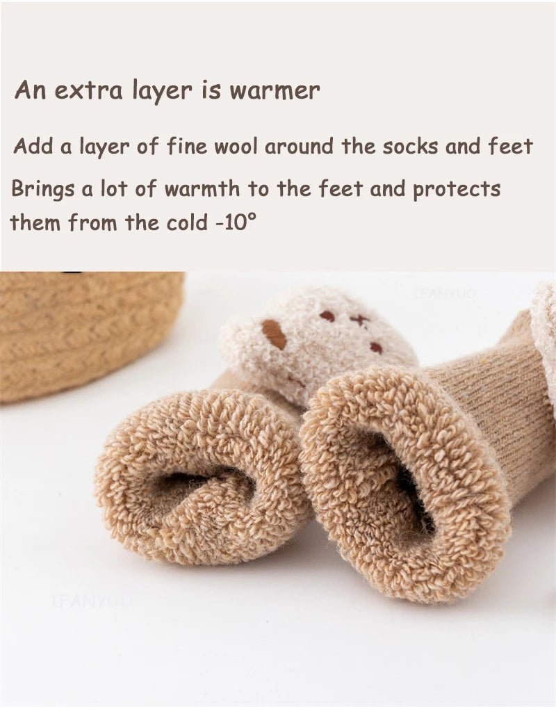 Winter Thicken Wool Newborn Baby Socks Warm Plush Loop Cotton Boy Girl Kid Toddler Socken Cartoon Animal Children Floor Stocking