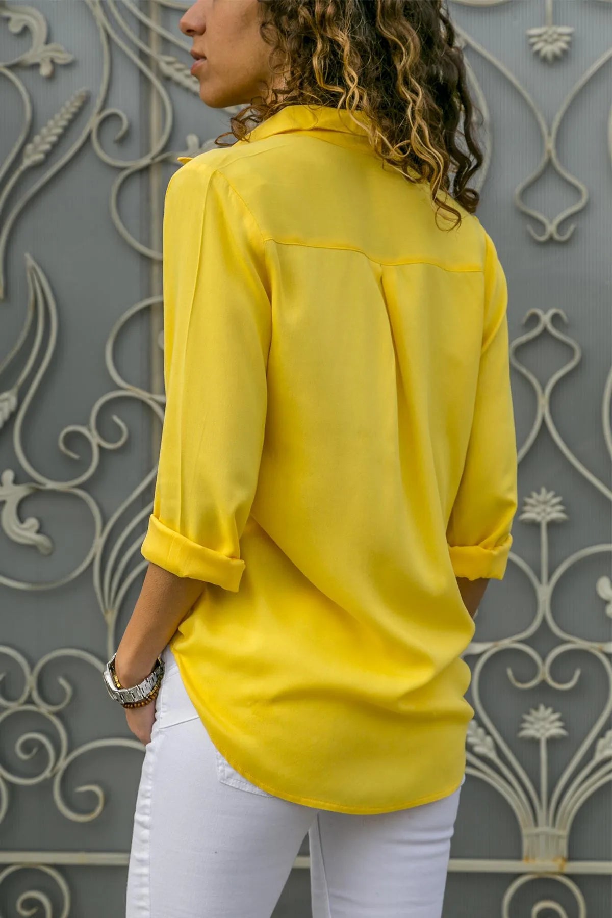 Oversized S-8XL Loose Chiffon Blouse Shirts Summer Women Turn-Down Collar Long Sleeve Solid Color OL Button Blouse Tops ARJ-196Y