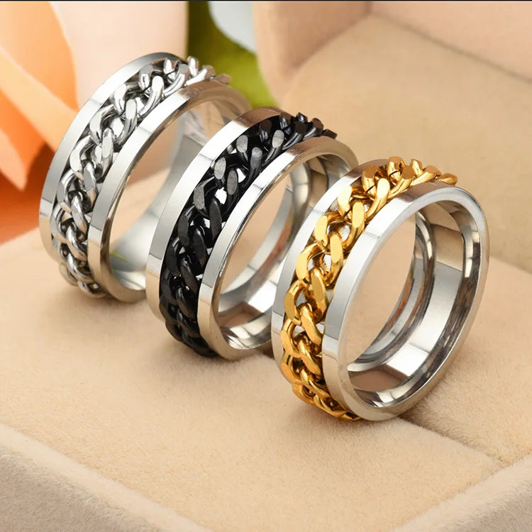 Titanium Steel Rotatable Chain Rings for Women and Men - Spinner Ring, Decompression Multifunctional Chain Ring, Bottle Opener Ring, Gift