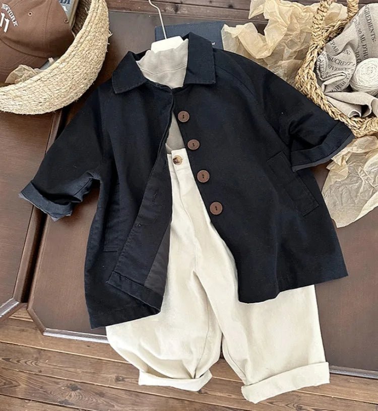 All Season Kids' Cotton Trench Coat Korean Style Unisex Mid Length Versatile Casual Top for Boys Girls