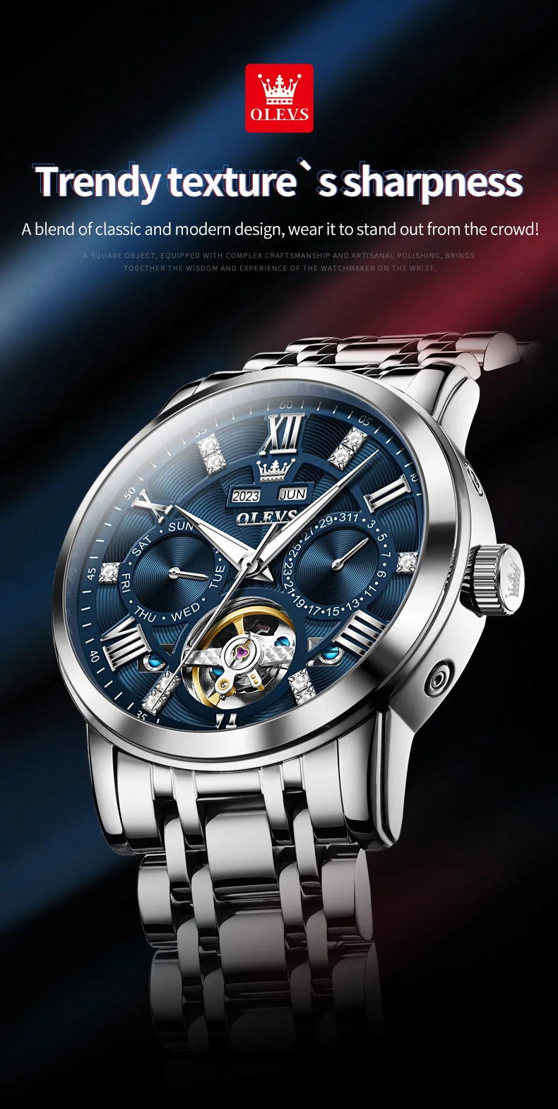 OLEVS montres pour hommes Skeketon volant automatique mécanique montre-bracelet originale pour homme étanche lumineux calendrier perpétuel