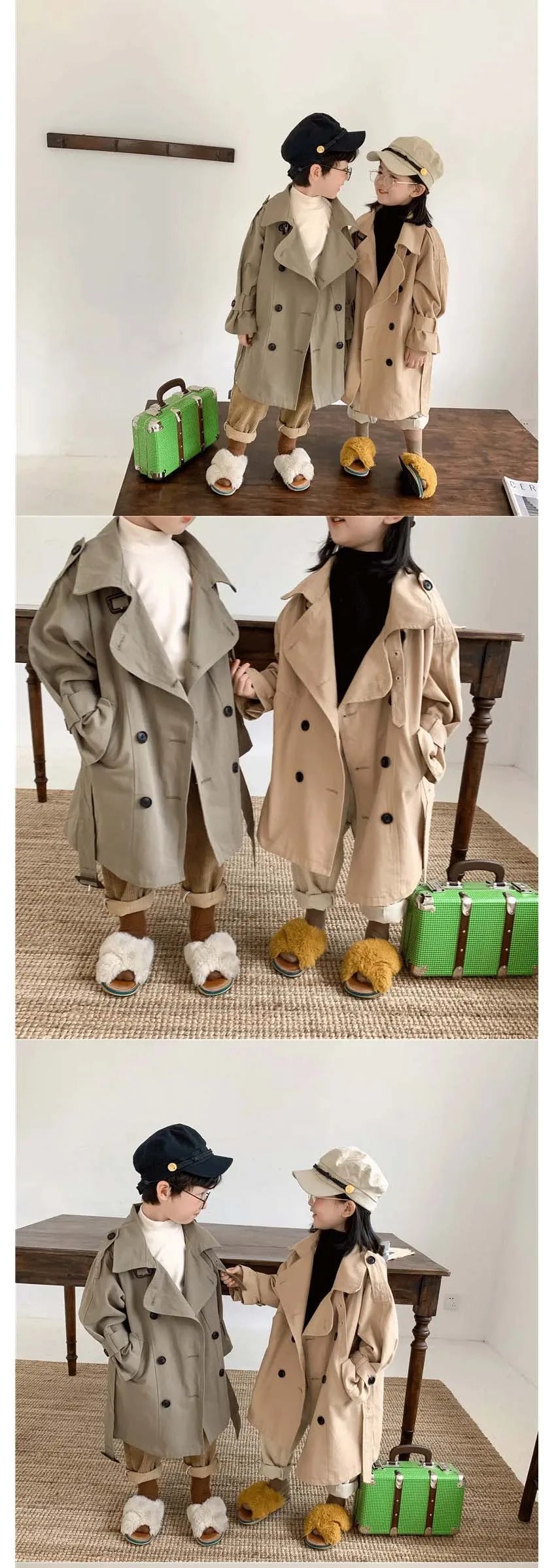 2-10Yrs Kids Trench Coat Spring Autumn Boys Girls Jacket Overcoat Long Sleeve Turn-Down Collar Children Windbreaker Top Clothes