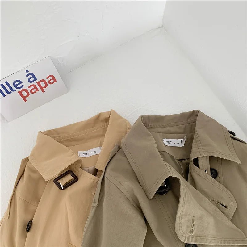 2025 Spring Children's Trench Coat Jacket Long Trench Coat Lapel