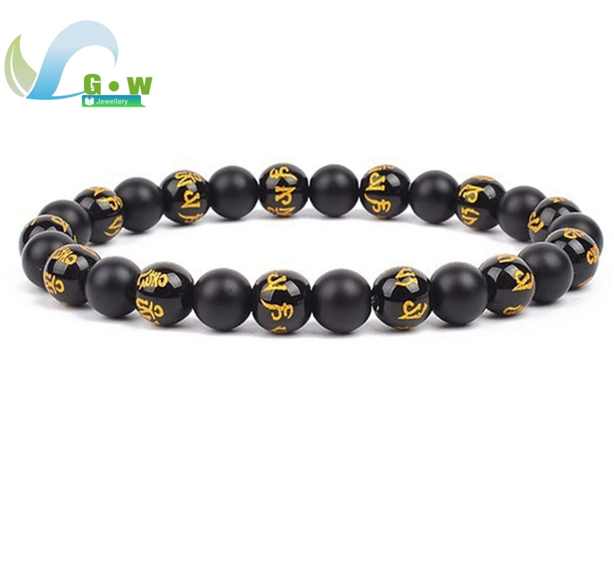 Lucky Natural Black Jade Carved Six-Character Motto Obsidian Transfer Bracelet For Men Women Gift Couple Bracelet Jewelry Gift