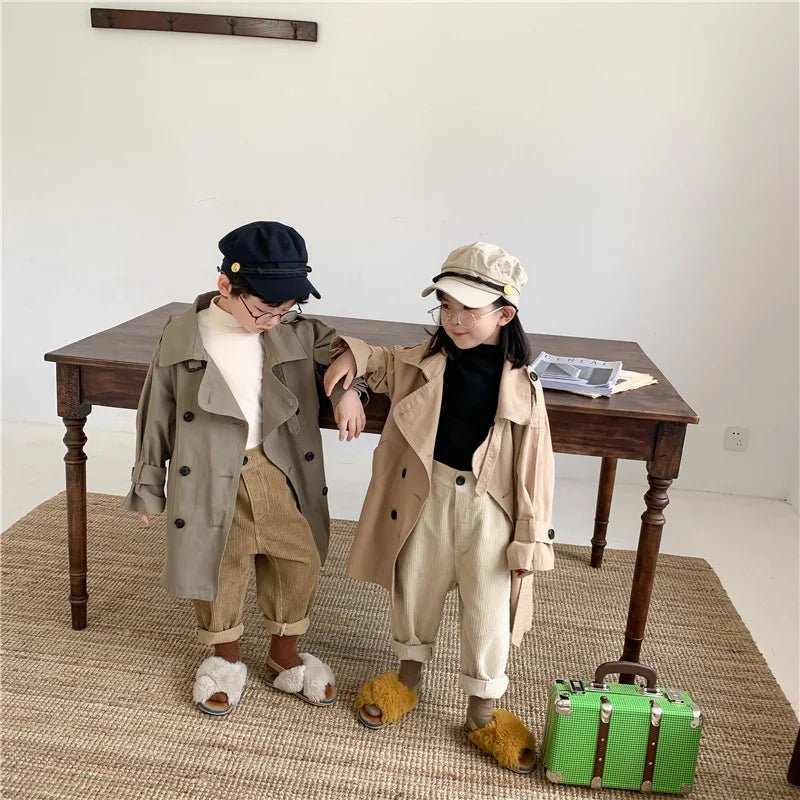 2025 Spring Children's Trench Coat Jacket Long Trench Coat Lapel
