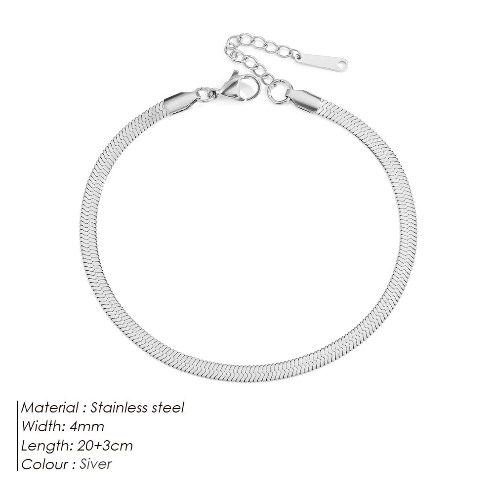 eManco Stainless Steel Flat Snake Chain Anklet 14K Gold Minimalist Ankle Bracelet Women Beach Daily Summer Jewelry Gifts