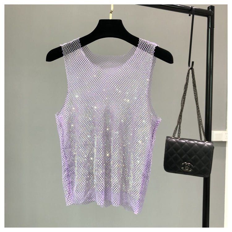 Débardeur brillant avec perles de cristal, Club de fête, Sexy, ajouré, diamants estampage, Camis Winky, gilet sans manches