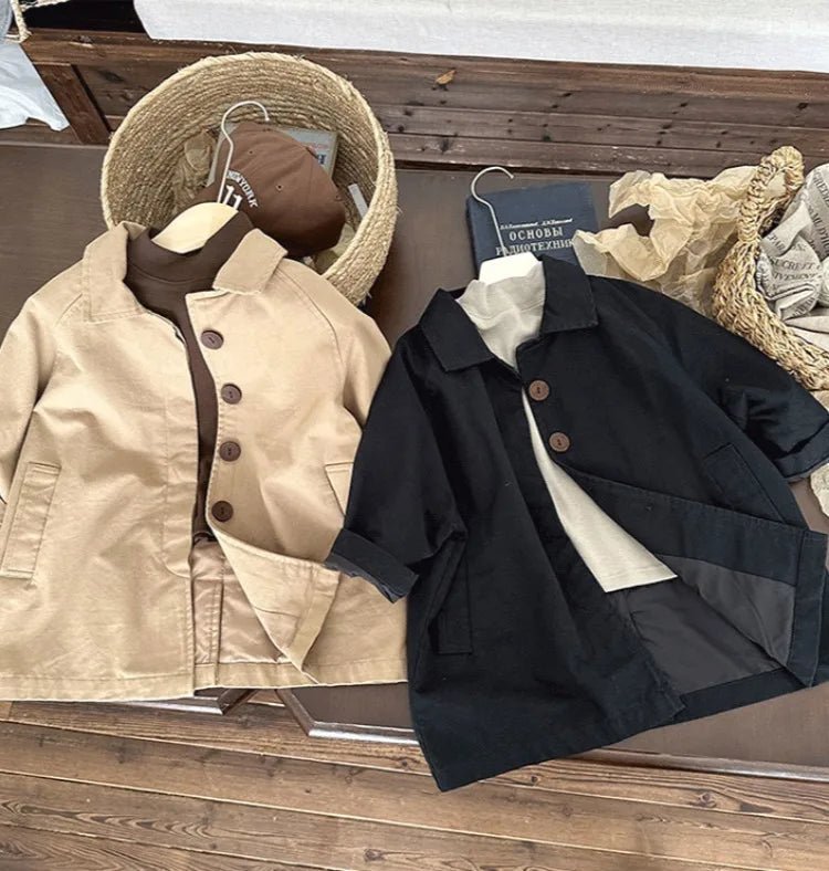 All Season Kids' Cotton Trench Coat Korean Style Unisex Mid Length Versatile Casual Top for Boys Girls