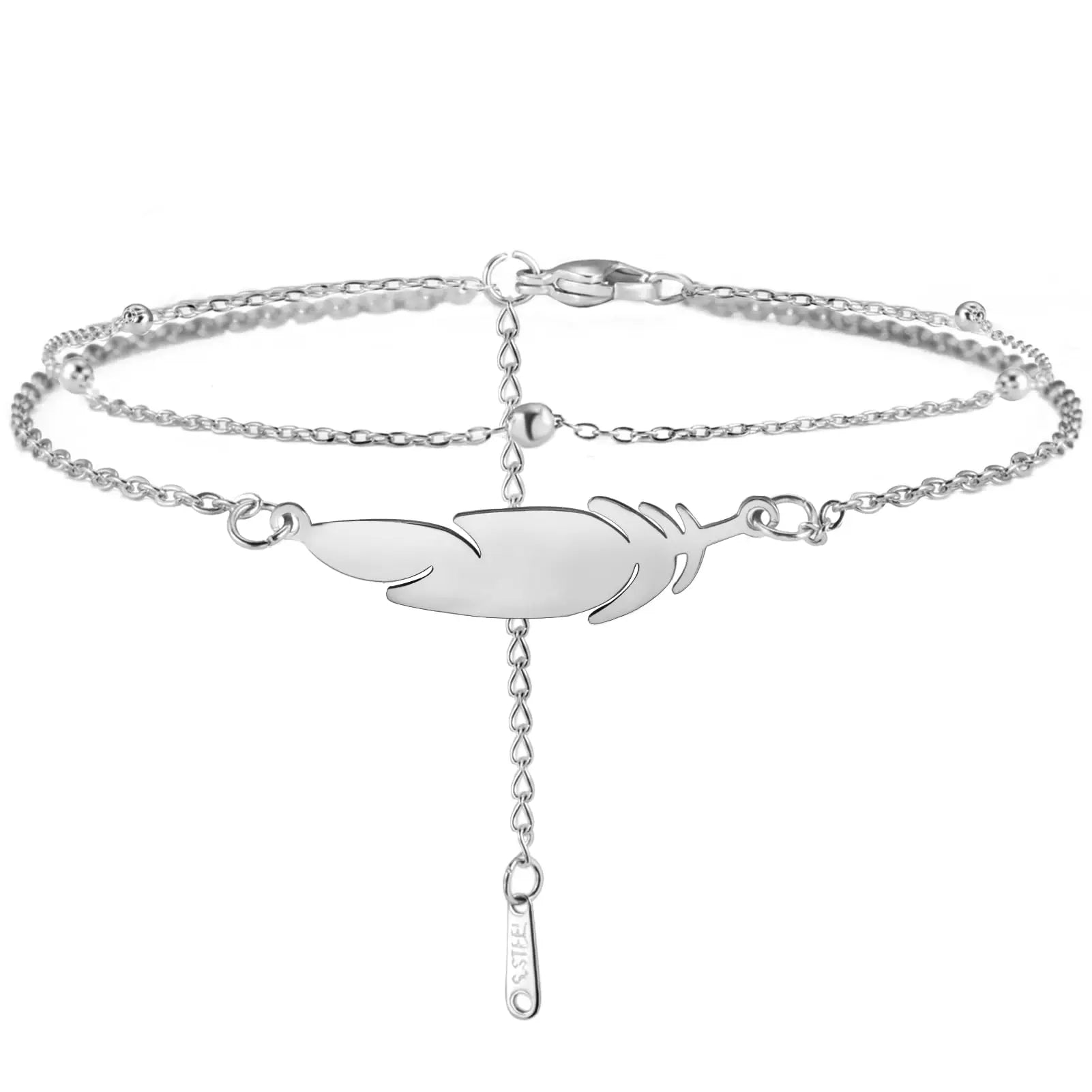 Dreamtimes  Anklets Women's Foot Chain  Feather Stainless Steel Double Foot Chain Beach Style Boho Anklet Jewellery Accessories