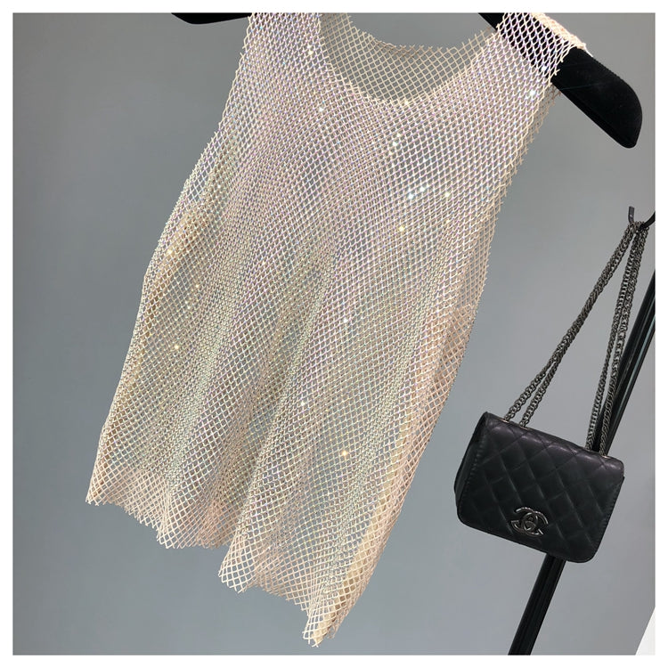Débardeur brillant avec perles de cristal, Club de fête, Sexy, ajouré, diamants estampage, Camis Winky, gilet sans manches