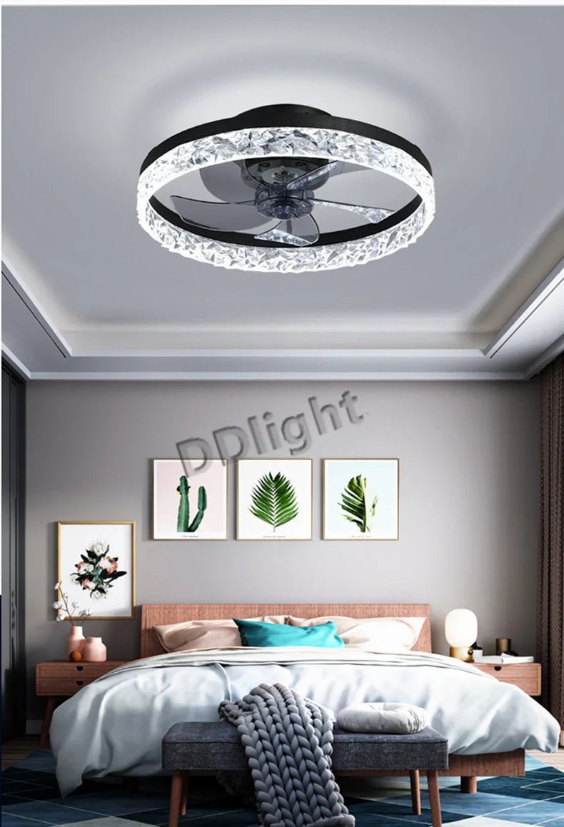 Ventilateur Plafonnier LED Intelligent avec Télécommande – Dimmable, Décor Chambre & Salon | Smart Fan