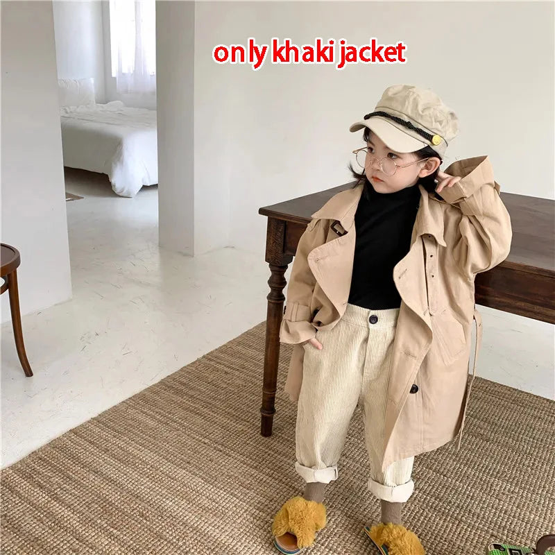 2-10Yrs Kids Trench Coat Spring Autumn Boys Girls Jacket Overcoat Long Sleeve Turn-Down Collar Children Windbreaker Top Clothes