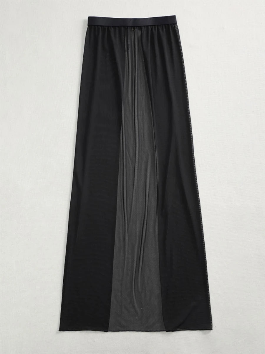 Yiiciovy Summer Mesh Sheer Sarongs for Women Bikini Long Skirt Sexy See-Through Open Front High Waist Beach Skirts Cover Ups