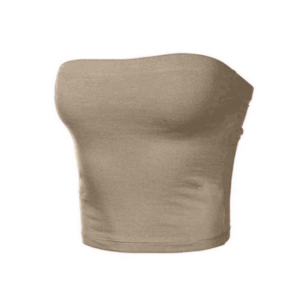 Club Bar Women Sexy Solid Color Vest Strapless Cropped Mini Bustier Slim Elastic Tube Top