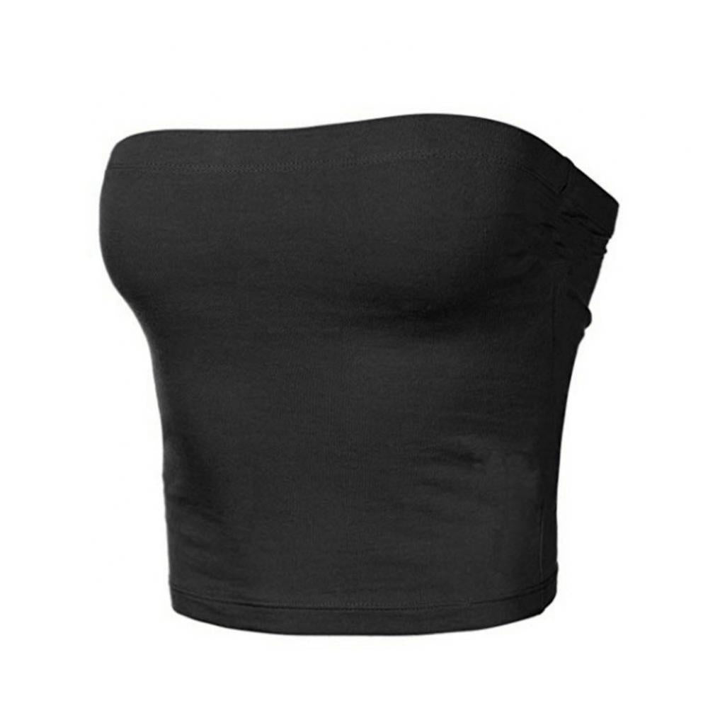 Club Bar Women Sexy Solid Color Vest Strapless Cropped Mini Bustier Slim Elastic Tube Top
