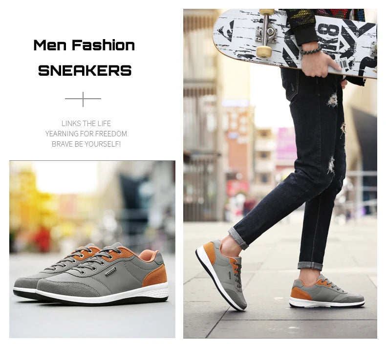 YRZL Men's Shoes Spring Autumn Waterproof Walking Sneakers Leisure Male Leather Sports Shoes Non-Slip Footwear Tennis for Men
