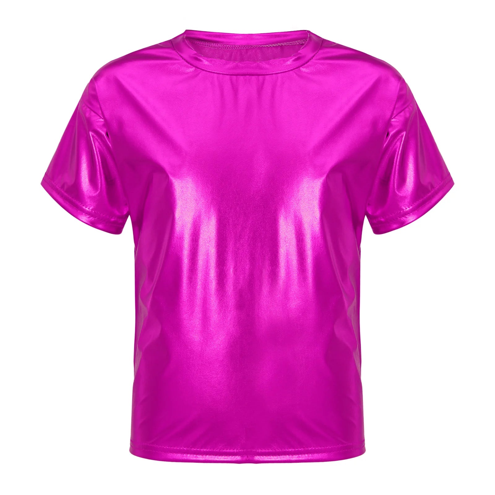 Children T-Shirt Shiny Metallic Short Sleeve Clothes Girl Boys Kids T-Shirt Hip Hop Jazz Dance Costume Top Performance Dancewear