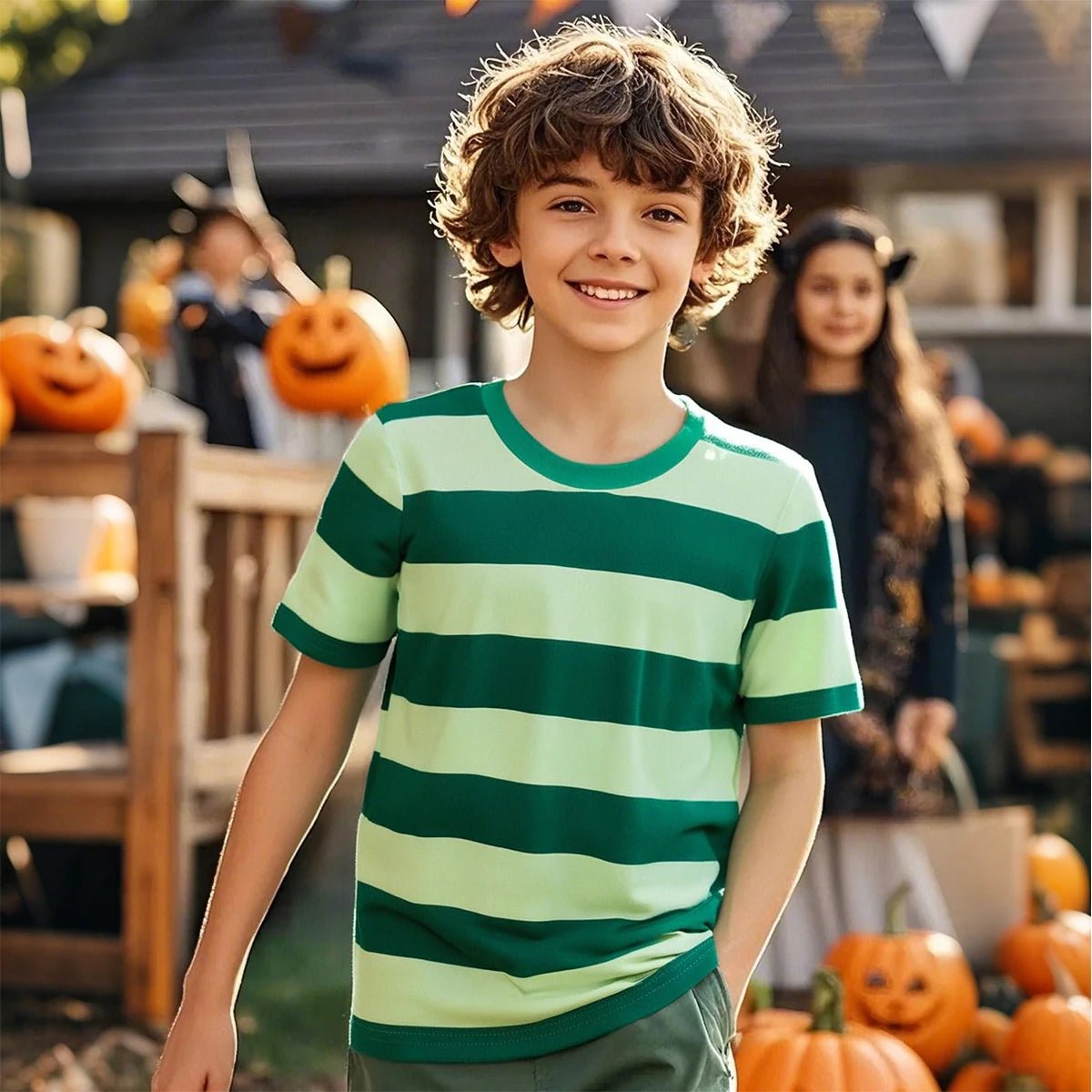 Kids Striped Tshirt Toddler T-shirt Boys Girls Cotton Short Sleeve Tops Children Summer Casual Tee Halloween Carnival Daily Wear
