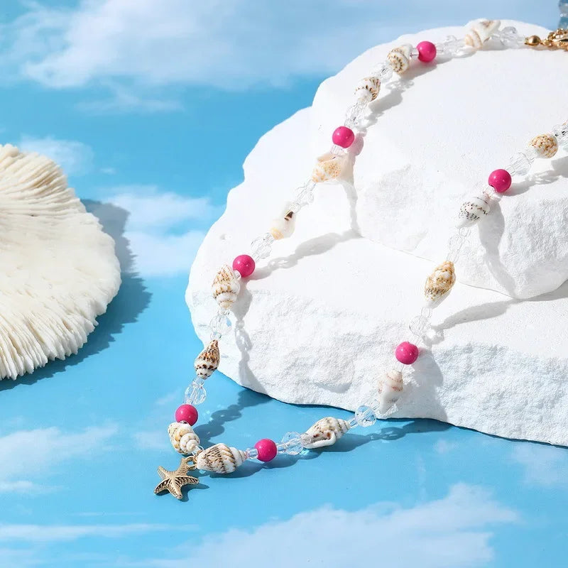 New Beach Style Seashell Necklace Beaded Choker Necklaces for Women Handmade Starfish Pendant Fashion Ocean Jewelry Чокер