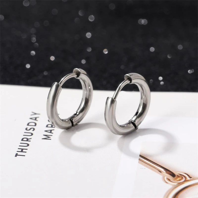 8-20mm Simple Stainless Steel Small Hoop Earrings for Women Men Minimal Gold Silver Black Color Huggie Hoops Jewelry Accessories