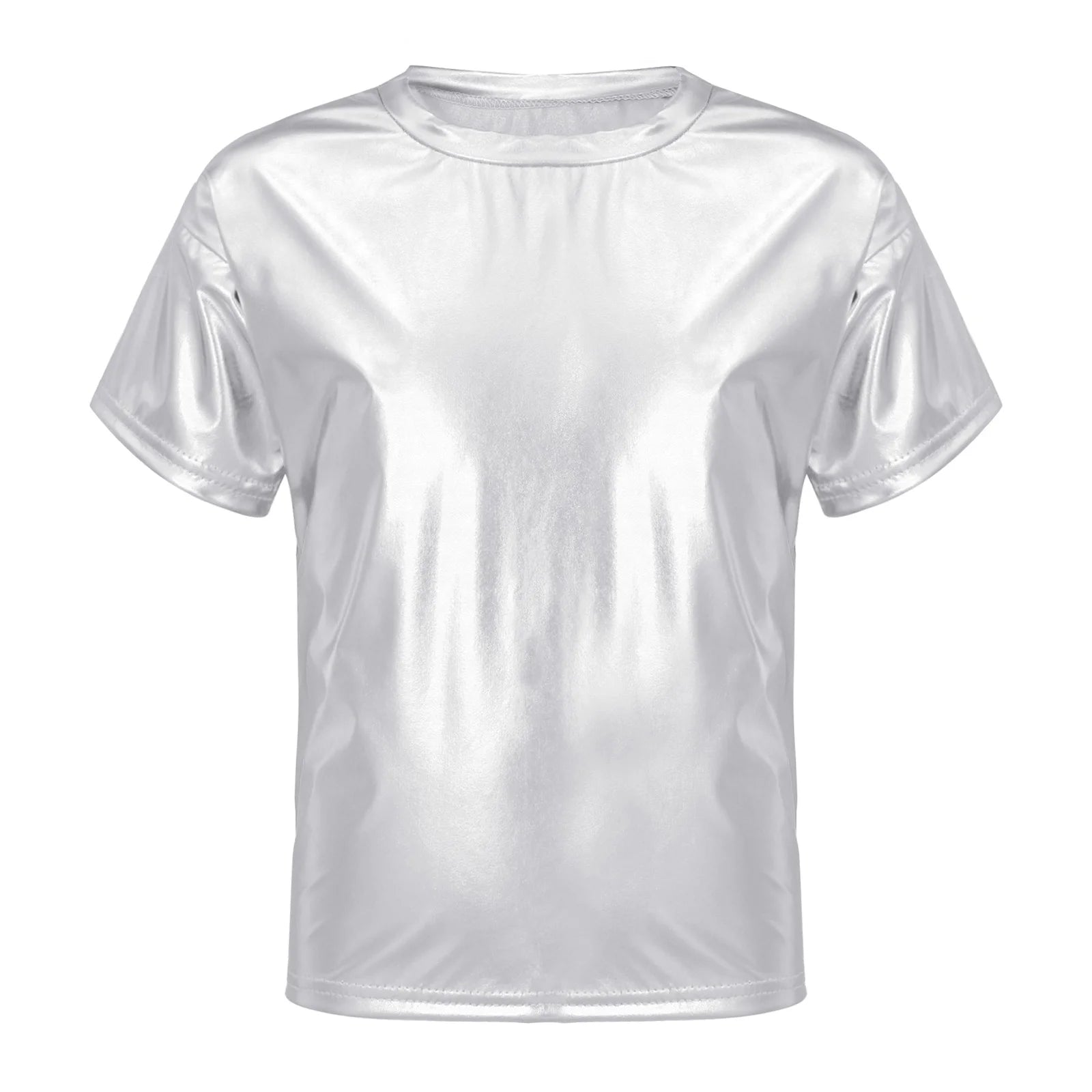 Children T-Shirt Shiny Metallic Short Sleeve Clothes Girl Boys Kids T-Shirt Hip Hop Jazz Dance Costume Top Performance Dancewear