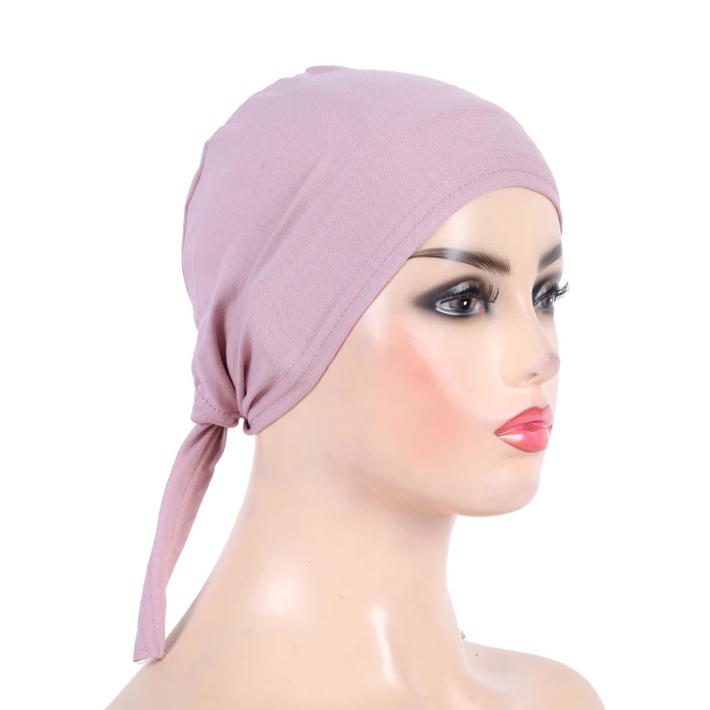 H048 Plain Cotton tie back hats Muslim Turban Pure Color Stretch Inner Hijabs underscarf Women Head Scarf Under Hijab Bonnet