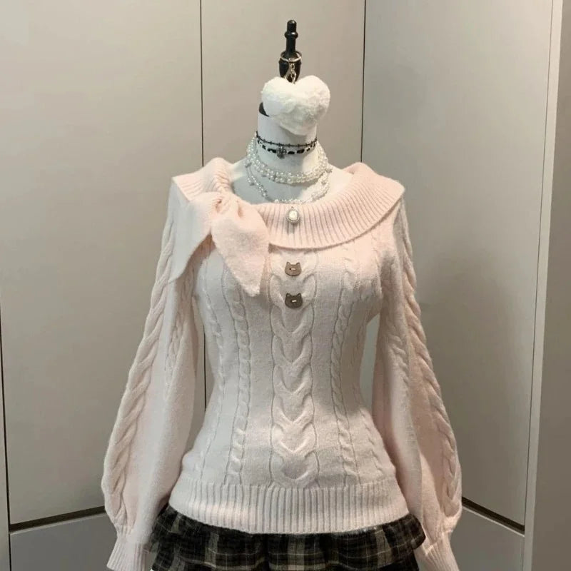 Pull Épaules Dénudées Nœud Femme – Tricot Y2K Sexy & Élégant Automne Hiver