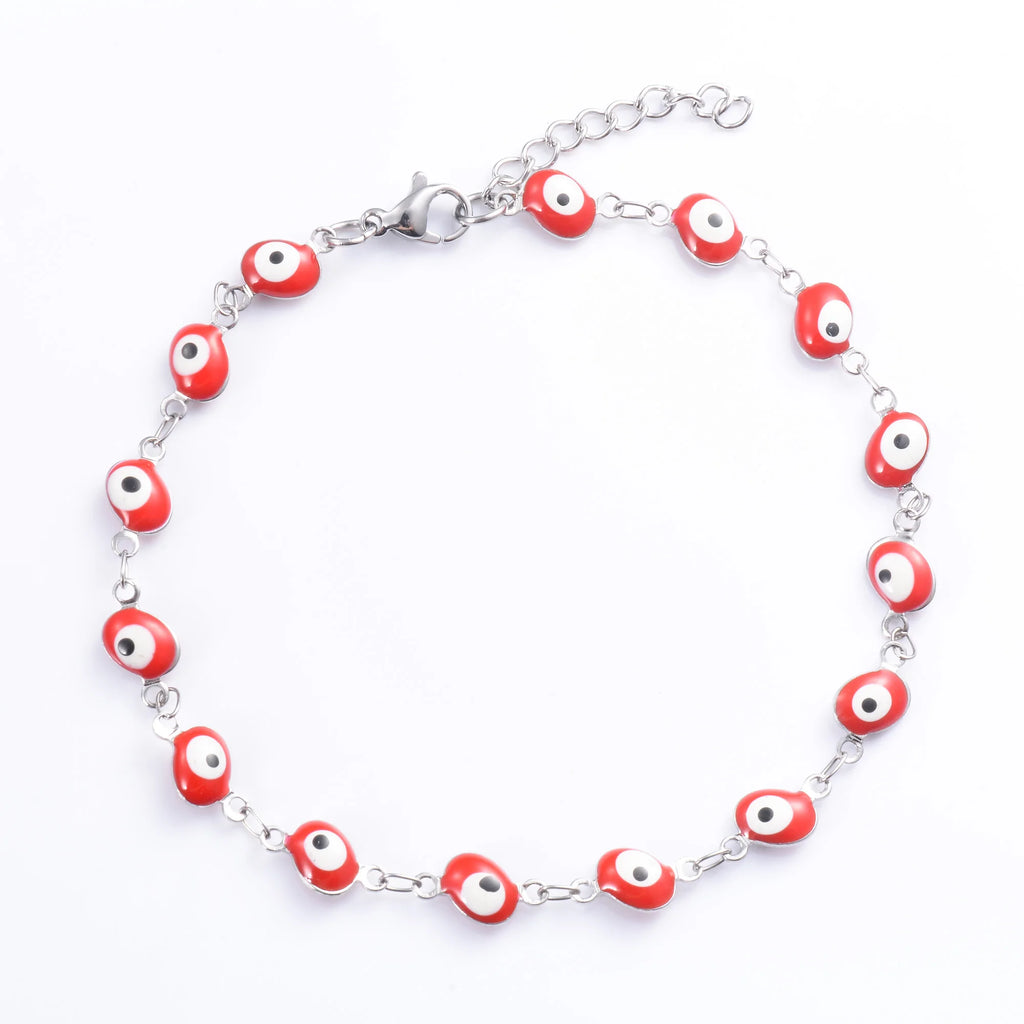 Colorful Turkish Evil Eye Stainless Steel Bracelet for Women Link Chain for Hand Foot Girl Anklet Summer Jewelry Accessory