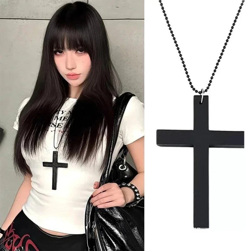 Collier Pendentif Croix en Bois Gothique & Punk – Style Y2K Vintage | Femme & Homme