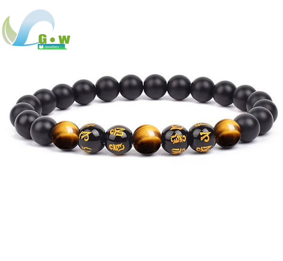 Lucky Natural Black Jade Carved Six-Character Motto Obsidian Transfer Bracelet For Men Women Gift Couple Bracelet Jewelry Gift